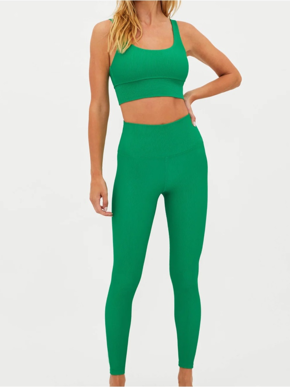 Beach Riot Leah Top Ayla Leggings Workout Set Jelly Bean Green Ribbed Size Small